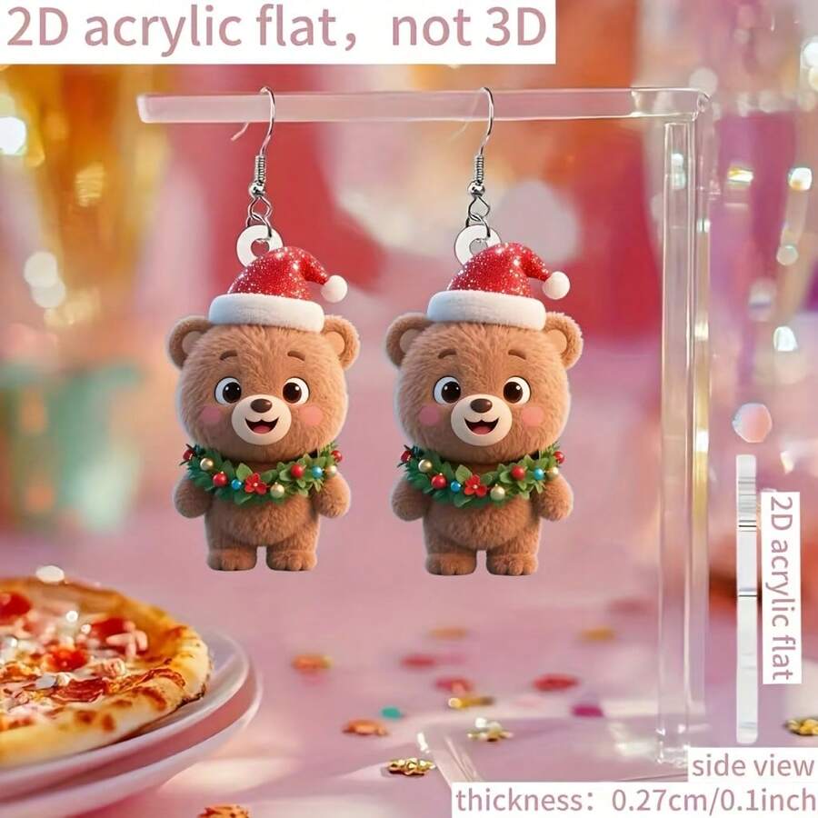 1 par de brincos fofos de acrílico 2D com chapéu de Papai Noel, adequados para mulheres usarem no Natal, presente de Natal perfeito