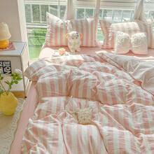 3 Piecessolid Color Striped Soft Down Duvet Cover, Simple Solid Color Fabric Down Duvet Cover And Pillowcase, Coreless, Soft And Breathable. 3 Piecesbedding Set (1pc Down Duvet Cover, 2pcs Pillowcase), Suitable For Bedroom, No Cushion, Does Not Shrink After Machine Washing, Soft And Delicate, Skin-Friendly And Breathable, Easy To Rest, Sleeping Without A Pillow, Bringing You A Gentle Skin Touch