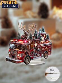 3D Acrylic Rustic Fire Truck No Power Needed Christmas Ornament, Festive Holiday Tabletop Decor For Home & Kitchen Christmas Decorations