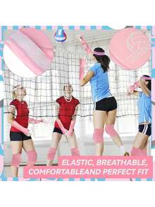 Walquicks 3 Piezas Accesorios Voleibol, Rodilleras, Mangas y Banda Transpirable, Anticolisión y Duraderas, Para Voleibol, Baloncesto yás(Rosa) - Rosa - Ver 11