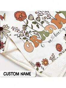1pc Custom Name Flannel Throw Blanket - Personalized Text For Grandma & Mom, Perfect Thanksgiving & Christmas Gift, Reversible All-Season Cozy Blanket, Multipurpose Use For Outdoor, Travel, Home, Pet, Office,Suitable For Mother's Day Gifts,Breathable,Lightweight,Washable,Funny,Cute,Love,Soft,Comfortable,Elegant,Simple,Custom,Personalized,Unique,Ideal Gifts For Him,Ideal Gifts For Her,Him,Her,Boyfriend,Girlfriend,Dad,Mom,Family,Friends,Son,Daughter,For Anniversaries,For Mother's Day,For Birthdays,For Valentine's Day,For Graduation,For Father's Day,For Children's Day,For Weddings,For Housewarming,Sofa,Bed,Car,Tea Room,Bedroom,Bathroom,Living Room,Dining Room - Flowers - View 5