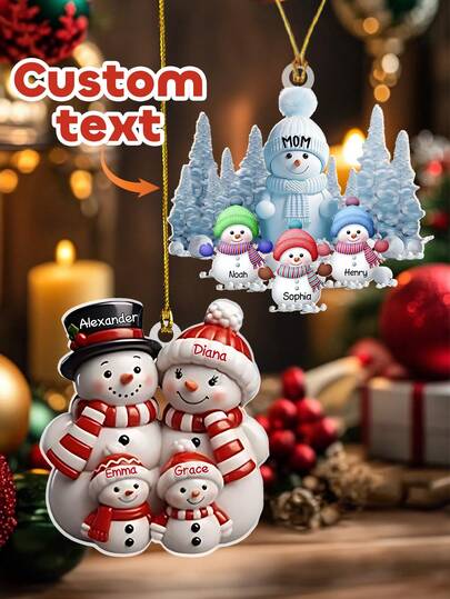 1 pieza Adorno de acrílico personalizado de muñeco de nieve - Regalos de Navidad y cumpleaños personalizados para el abuelo y la abuela - El amor construye donde pertenecemos, Adorno circular de muñeco de nieve personalizado con el nombre de la familia, Regalo conmemorativo familiar de Navidad, Decoraciones de árbol de Navidad, Regalos personalizados, Regalos de Navidad personalizados, Navidad