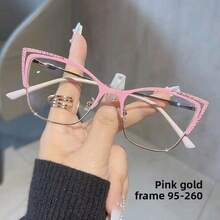 时尚新款金属镂空框防蓝光变色眼镜，高端眼镜架，欧美平顶眼镜。女士防蓝光猫眼架，欧美猫眼架，不锈钢蝴蝶框近视眼镜。 - 亮黑框 - 查看 4