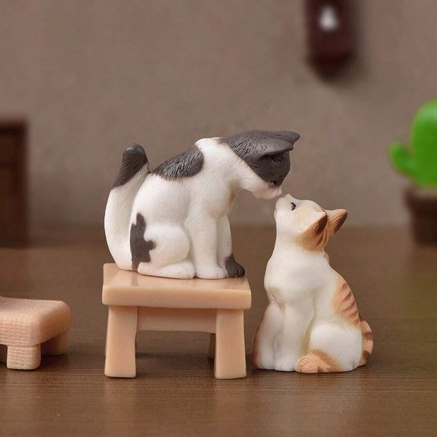 Mô hình đồ nội thất nhà búp bê thu nhỏ 1:12, Phụ kiện trang trí tượng mèo hoạt hình dễ thương, Trang trí tiểu cảnh tự làm, Quà tặng sinh nhật, Phụ kiện nhà búp bê, Mèo nhựa thu nhỏ, Bàn, Ghế - Nhiều màu - Xem 1