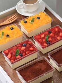 10pcs/20pcs Disposable Transparent Tiramisu Cake Box With Cover, One-Time Use Dessert, Baking, Mousse Cake, Soy Milk Stall Packaging Box - Transparent - View 3