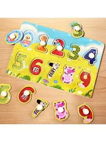 1pc Children's Cognitive Puzzle, Montessori Early Education Wooden Toy, Fruit & Animal Matching Mushroom Nail Puzzle - Multicolor - View 6