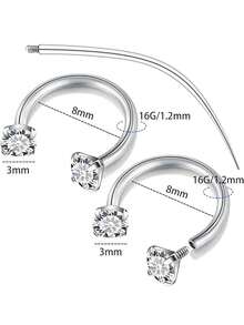 1pc/3pcs/4pcs Y2K Style 16G Horseshoe Septum Clicker With Piercing Tool, Stainless Steel 316L Low Allergy, Cubic Zirconia Embedded, External Thread Design, Suitable For Nose, Cartilage, Lip, Ear, Unisex Jewelry, Great Gift For Halloween, Thanksgiving, Christmas, Birthday