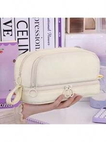 1 geantă de machiaj personalizată, brodată, cu capacitate mare, cu 4 straturi, pentru papetărie, unisex, potrivită pentru diverse ocazii, toate anotimpurile