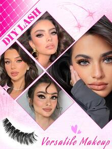 7pcs False Eyelashes Gift Set, D-Curl Lashes Of Different Lengths, Includes Glue/Remover/Brush/Tweezers. Super Thick Individual Lashes, Soft & Comfortable, Perfect Valentine's Gift, Suitable For DIY Home Use, Beginner-Friendly, Also For Professional Makeup Artists - 黑色 - 查看 11