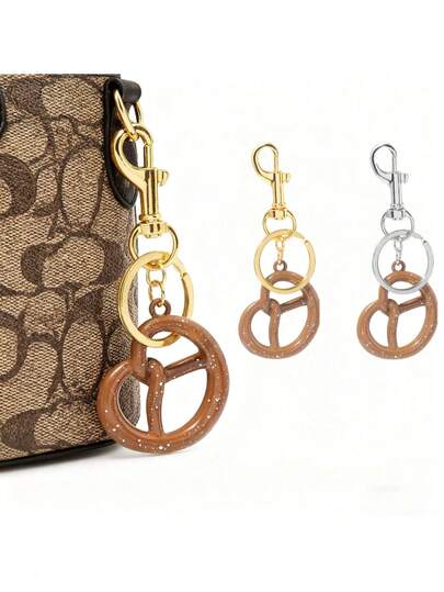 1pc Women's Fashion Keychain - Pretzel Shaped Keyring With Gold Accents, Durable Metal Ring Suitable For Bags, Wallets, Keys - Stylish Everyday Accessory, Cute Key Chain, Bag Charm, Key Organizer, Fun Design, Embossed Details, Gold Hardware, High-Quality Charming Decor, Gift Idea Christmas Bag Charms Car Accessories Teacher Friend Sister Gift Ideas