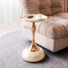 Modern Martini Table,Small Round Side Table For Living Room,15''End Table With Metal Base,White Circle Bedroom Table And Nightstand,Balcony Table For Tea,Corner Accent Table For Living Room/Bedside/Couch/Sofa - trắng - Xem 10