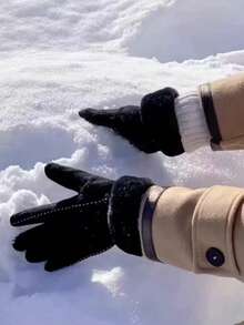 1 双女士冬季手套，户外保暖触屏手套，防风保暖内衬加厚防寒手套