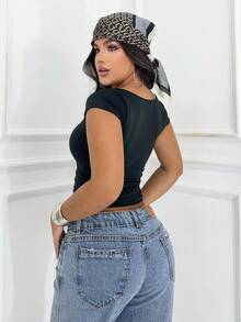 Women's Baby Look T-Shirt Blouse Short Sleeve Basic Versatile Non-Transparency Elastic Fabric Shaping Casual Fashion Cheap Gringa Blogger - Black - View 3