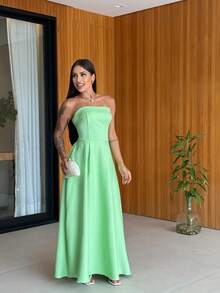 Women's Long Strapless Dress With Tie Back In Premium Tailoring, Elegant, Sensual - Mint Green - View 2