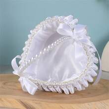 Photography Basket Props For Studio Photo Shoots With Pearl And Satin Ribbons For Weddings And Special Events - Blue and White - View 3