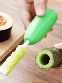 1个塑料去核器,4合1多功能果蔬去核器,带长柄,耐用ABS材质,适用于蔬菜、黄瓜、苹果、梨等,厨房小工具 - 彩色 - 查看 4