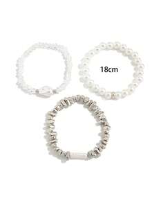3pcs Women's Fashion Asymmetrical Crystal Beaded Baroque Faux Pearl Bracelet Jewelry, Suitable For Daily Wear Accessories