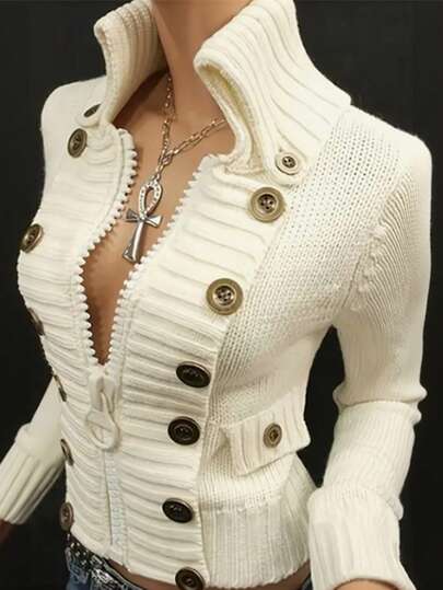 Cardigan elegante e casual da donna, moderno e decostruito, a doppio petto e aderente