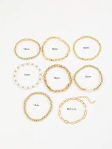 Bộ 8 vòng tay ngọc trai giả Baroque bất đối xứng cổ điển, vòng tay xích CCB vuông bất đối xứng dành cho nữ - Vàng - Xem 5