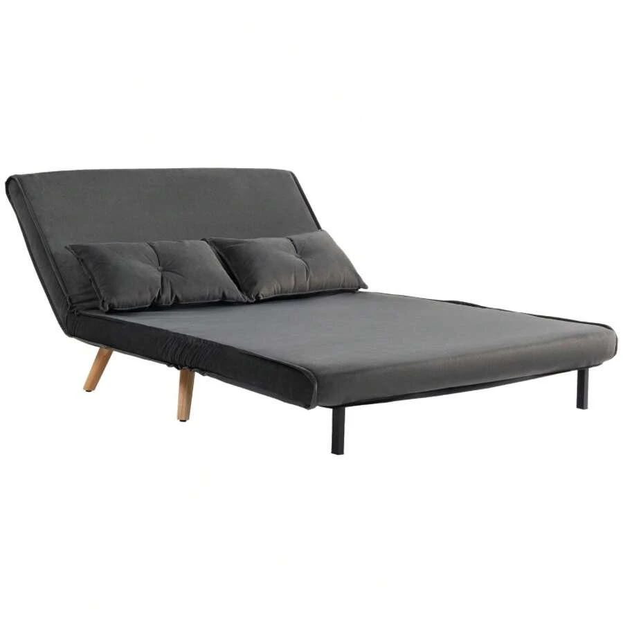 HOMCOM 2-Seater Sofa Bed, Convertible Sofa Into Bed, Adjustable Backrest, Fabric Cover, Metal Frame, Grey On-Site