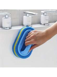 Szczotka prysznicowa | Ergonomiczna, ręczna szczotka gąbkowa, dwukolorowa konstrukcja – wielofunkcyjna, ręczna szczotka czyszcząca, odpowiednia do wanny, kuchni, łazienki itp. – idealna do czyszczenia płytek, naczyń kuchennych i plam, akcesoriów łazienkowych