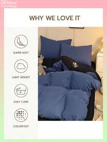 3件套海军蓝和黑色床上用品套装，1个羽绒被套和2个枕套，柔软舒适的家纺，柔软亲肤，多种颜色可选，适合男女宿舍，简约时尚的家居装饰，柔软舒适的卧室床上用品，时尚套装，可机洗，无填充物 - 藍色 - 查看 6