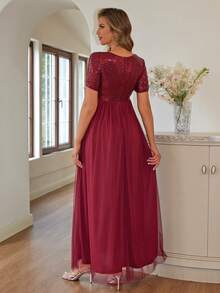 Joyfunear 孕妇亮片装饰简约日常网眼短袖连衣裙