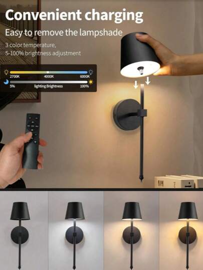 Wireless Wand Lamp, Small Cordless High Capacity Rechargeable Battery LED Light, Dimmable Lighting, Living Room, Bedroom, Corridor, Night Verlichting (Black) view 4