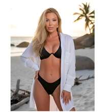 Beach Cover-Up Long Sleeve With Pocket Button Closure Beachwear Chemise Casual Sexy Boho Vacation Beachwear Beach Holiday Vacation Bachelorette Party Travel Spring-Summer - 白色 - 查看 2