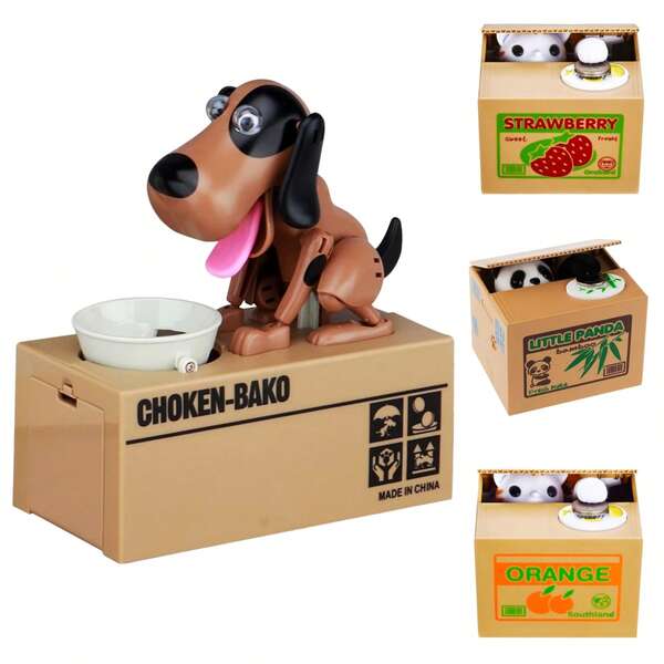 Neuartige Geldspardosen für Kinder, elektronische Spardose, Dinosaurier Ei Spardose mit Nachtlichtfunktion, Kitty Panda automatische Münzdiebstahl-Dose, Roboterhund Münzen fressende Spielgeld-Spardose