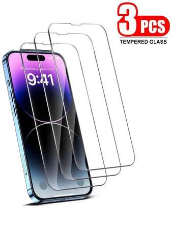 3 件/包钢化玻璃屏幕保护膜，高清透明，防水，防刮，兼容 Iphone7/8/X/XS/11/12/13/14/15 Pro Max/16 Pro Max/16 Plus/17/17pro/17pro Max/17Air