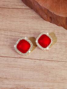 1 对全新水钻红色耳钉，奢华优雅独特魅力耳环，适合女士 - 耳環 - 查看 4