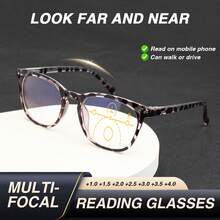 1pc Super Lightweight Large Frame Progressive Multifocal Reading Glasses, Leopard Print Design, With High-Quality Spring Hinges, Suitable For Men And Women Daily Reading - Black - View 2