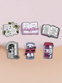 6 件装书形卡通别针/胸针，读书爱好者小礼物，衣服/包包装饰，男女皆宜