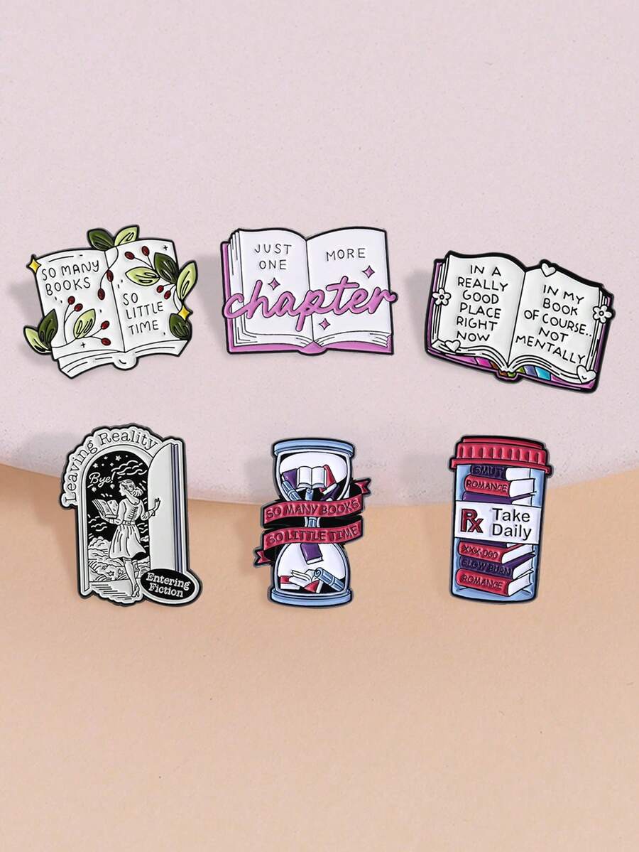 Bookworm Reading Theme Lapel Pin Pack, Bookish Quote Brooch Accessory Gift For Readers - AB4567 - View 1