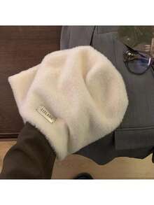 1pc 冬季保暖兔毛堆堆帽女遮脸防寒毛绒桶帽大头围脸露小毛毛防寒帽女时尚毛绒帽子羊毛宽松保暖纯色冬帽加厚户外防寒帽女帽子生日礼物情人节礼物滑雪帽骑行帽保暖 - 彩色 - 查看 1