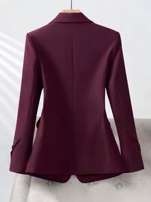 Women's Elegant Single-Button Commuter Blazer - Burgundy - View 2