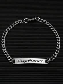 2条个性化时尚金属“Forever”刻字情侣手链，扁平椭圆链，朋克风情人节周年纪念礼物，情侣对戒