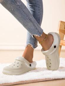 新款女士花园鞋，可调节宽松平底鞋，卧室/旅行/沙滩毛绒拖鞋，包趾拖鞋 - 米色 - 查看 3