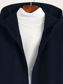 Sudadera con capucha de diseño largo, clásica y versátil para hombres, de material suave y rígido con bolsillo inclinado en la parte delantera y diseño corto en la parte trasera, adecuada para uso casual, moda clásica, simple, salir, ir al trabajo y el invierno, de manga larga - Azul Marino - Ver 4