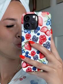 Strawberry, Grape, Blueberry Patterns Film Two-In-One Matte Texture Phone Case Suitable For Compatible With Iphone17,16, 15, 14, 13, 12, 11, PRO MAX,Air, - 彩色 - 查看 2