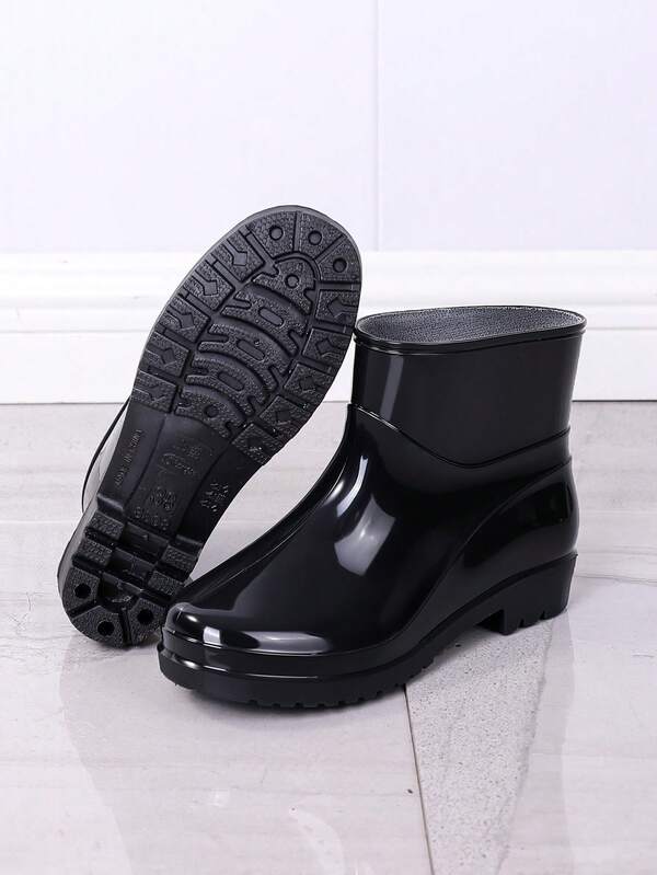 Women's Rain Boots, Solid Color Commuter PVC (Polyvinyl Chloride) Rain Shoes, Outdoor Garden Shoes, Non- Waterproof Boots, Waterproof Shoes, Khaki, Black, Women's Water Shoes, Kitchen Rubber Shoes