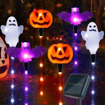 1 套太阳能供电 8 LED 南瓜蝙蝠鬼花园灯，带 8 种照明模式，防水万圣节户外景观灯，适用于家庭户外活动露台庭院小路草坪门廊万圣节派对节日装饰（白色、紫色和橙色）
