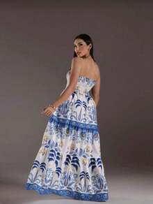 July Tropical Strapless Dress In Various Prints, 2025 Collection - azul/amarillo - Ver 5