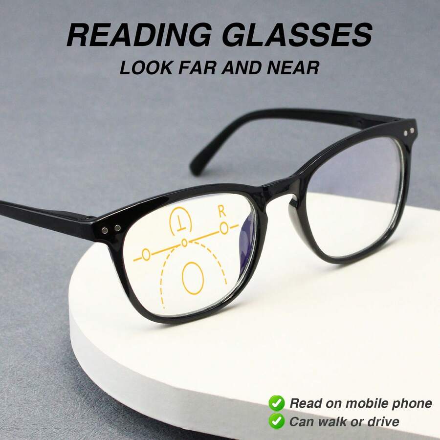 1pc Super Lightweight Large Frame Progressive Multifocal Reading Glasses, Leopard Print Design, With High-Quality Spring Hinges, Suitable For Men And Women Daily Reading - Black - View 1