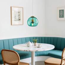 YQYYFC Light Blue Glass Pendant Lights Kitchen Island Gold Hanging Light Fixture Glass Globe Pendant Light Modern Pendant Lighting For Kitchen Island Bedroom Dining Room (7.87") - 7.87 in Light Blue - 查看 4