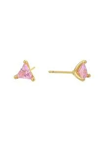 Charm-In 1 Pair Fashionable Minimalist 18K Gold Plated Brass Geometric Zirconia Stone Earrings, Gift For Valentine's Day, Mother's Day