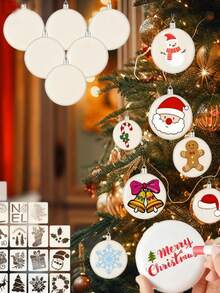 18 Stücke/Set weiße Weihnachtskugeln, enthält 4 Stücke weiße runde Ornamente, 6 Stücke Graffiti Marker und 8 Stücke DIY Graffiti Malvorlagen. Geeignet als Christbaumanhänger, Weihnachtsparty Hintergrund, Tischdekoration oder Weihnachtsgeschenke.
