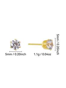 Charm-In 1 Pair Fashionable Minimalist 18K Gold Plated Brass Geometric Zirconia Stone Earrings, Gift For Valentine's Day, Mother's Day