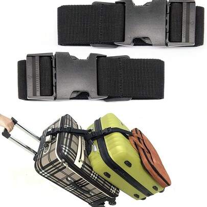 Correas de equipaje para maletas, accesorios de viaje para conectar dos maletas, agregar correas de equipaje para llevar 3 equipajes, cinturón ajustable con hebilla, 2 paquetes de correa de equipaje negra, cinturón de viaje para vuelos